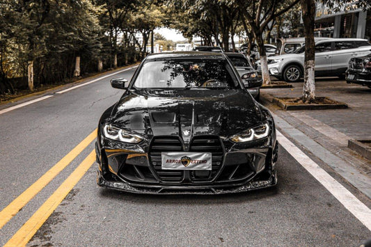 BMW M3 G80 G81 2021 2022 2023 2024 & M4 G82 G83 2021 2022 2023 2024 with Aftermarket Parts - AE V1 Style Front Lip Carbon Fiber from ArmorExtend