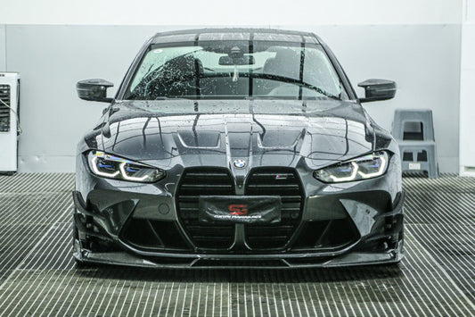 BMW M3 G80 G81 2021 2022 2023 2024 & M4 G82 G83 2021 2022 2023 2024 with Aftermarket Parts - AE V1 Style Front Lip Carbon Fiber from ArmorExtend