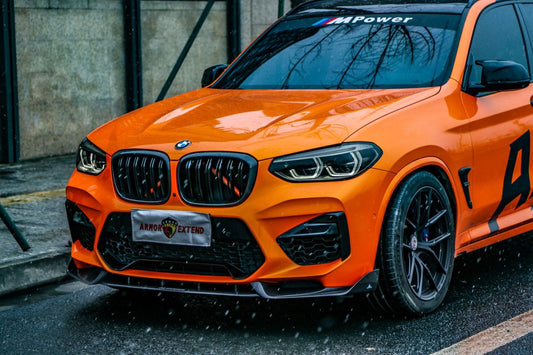 BMW X3M X3MC F97 Pre-LCI 2019 2020 2021 & X4M X4MC F98 Pre-LCI 2019 2020 2021 with Aftermarket Parts - AE Front Lip Carbon Fiber from ArmorExtend