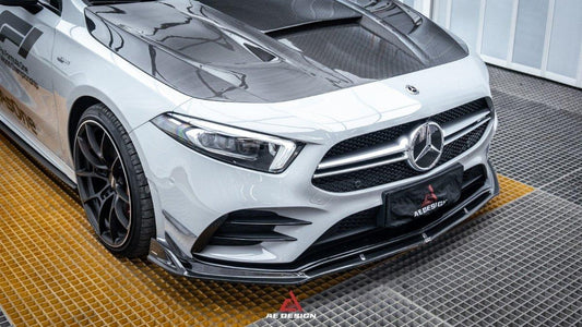 Mercedes Benz A-Class A220 (with sport-package bumper) Pre-facelift /A35 /A35L W177 2019 2020 2021 2022 2023 2024 with Aftermarket Parts - AE Front Lip Carbon Fiber from ArmorExtend