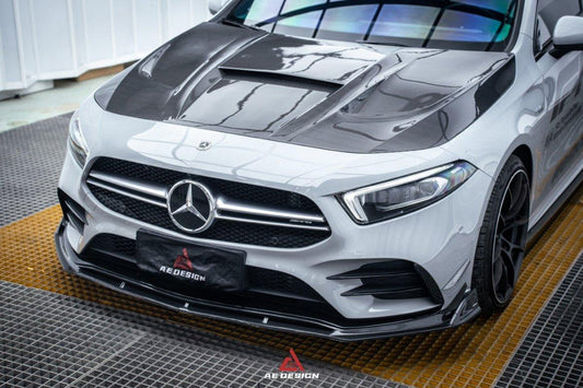 Mercedes Benz A-Class A220 (with sport-package bumper) Pre-facelift /A35 /A35L W177 2019 2020 2021 2022 2023 2024 with Aftermarket Parts - AE Front Lip Carbon Fiber from ArmorExtend