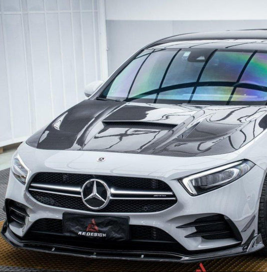 Mercedes Benz A-Class A220 (with sport-package bumper) Pre-facelift /A35 /A35L W177 2019 2020 2021 2022 2023 2024 with Aftermarket Parts - AE Front Lip Carbon Fiber from ArmorExtend