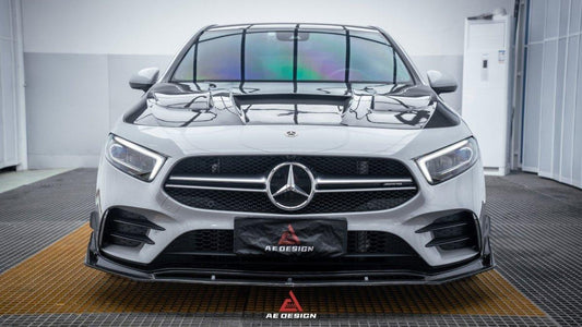 Mercedes Benz A-Class A220 (with sport-package bumper) Pre-facelift /A35 /A35L W177 2019 2020 2021 2022 2023 2024 with Aftermarket Parts - AE Front Lip Carbon Fiber from ArmorExtend