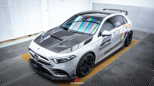 Mercedes Benz A-Class A220 (with sport-package bumper) Pre-facelift /A35 /A35L W177 2019 2020 2021 2022 2023 2024 with Aftermarket Parts - AE Front Lip Carbon Fiber from ArmorExtend