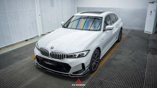 BMW 3 Series 330i (With M-Package Bumper,Does not fit base model) M340i LCI G20 G21 2023 2024 with Aftermarket Parts - AE Style Front Lip Carbon Fiber from ArmorExtend