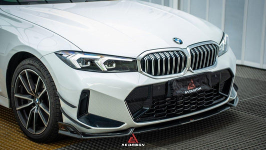 BMW 3 Series 330i (With M-Package Bumper,Does not fit base model) M340i LCI G20 G21 2023 2024 with Aftermarket Parts - AE Style Front Lip Carbon Fiber from ArmorExtend