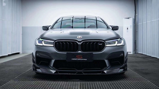 BMW M5 / M5C F90 Pre-LCI 2018 2019 2020 & M5 / M5C F90 LCI 2021 2022 2023 2024 With Aftermarket Parts - AE Lower Lip & Middle Lip Carbon Fiber from ArmorExtend