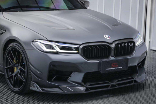 BMW M5 / M5C F90 Pre-LCI 2018 2019 2020 & M5 / M5C F90 LCI 2021 2022 2023 2024 With Aftermarket Parts - AE Lower Lip & Middle Lip Carbon Fiber from ArmorExtend