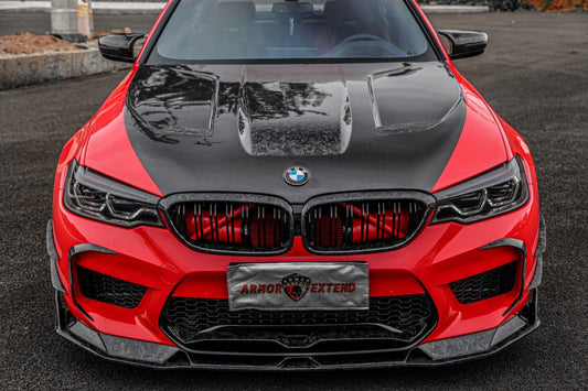 BMW M5 / M5C F90 Pre-LCI 2018 2019 2020 & M5 / M5C F90 LCI 2021 2022 2023 2024 With Aftermarket Parts - AE Lower Lip & Middle Lip Carbon Fiber from ArmorExtend