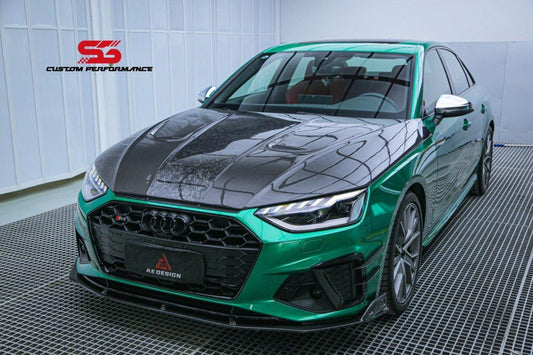 Audi RS4 B9 B9.5 2018-ON & S4 / A4 / A4 Allroad / A4 Avant B9 B9.5 2017 2018 2019 2020 2021 2022 2023 2024 with Aftermarket Parts - AE Style Hood Bonnet Carbon Fiber from ArmorExtend