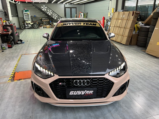 Audi RS4 B9 B9.5 2018-ON & S4 / A4 / A4 Allroad / A4 Avant B9 B9.5 2017 2018 2019 2020 2021 2022 2023 2024 with Aftermarket Parts - AE Style Hood Bonnet Carbon Fiber from ArmorExtend