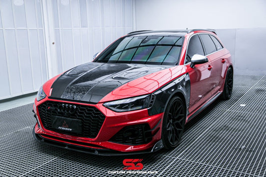 Audi RS4 B9 B9.5 2018-ON & S4 / A4 / A4 Allroad / A4 Avant B9 B9.5 2017 2018 2019 2020 2021 2022 2023 2024 with Aftermarket Parts - AE Style Hood Bonnet Carbon Fiber from ArmorExtend