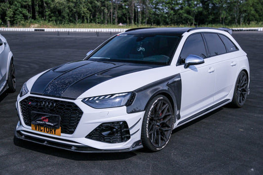 Audi RS4 B9 B9.5 2018-ON & S4 / A4 / A4 Allroad / A4 Avant B9 B9.5 2017 2018 2019 2020 2021 2022 2023 2024 with Aftermarket Parts - AE Style Hood Bonnet Carbon Fiber from ArmorExtend