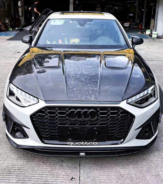 Audi RS4 B9 B9.5 2018-ON & S4 / A4 / A4 Allroad / A4 Avant B9 B9.5 2017 2018 2019 2020 2021 2022 2023 2024 with Aftermarket Parts - AE Style Hood Bonnet Carbon Fiber from ArmorExtend