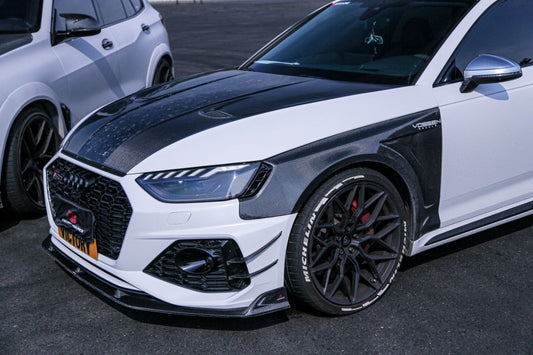 Audi RS4 B9 B9.5 2018-ON & S4 / A4 / A4 Allroad / A4 Avant B9 B9.5 2017 2018 2019 2020 2021 2022 2023 2024 with Aftermarket Parts - AE Style Hood Bonnet Carbon Fiber from ArmorExtend