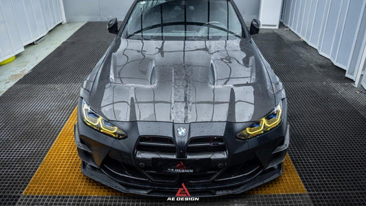 BMW M3 G80 G81 & M4 G82 G83 2021 2022 2023 2024 with Aftermarket Parts - AE Style Hood Carbon Fiber from ArmorExtend