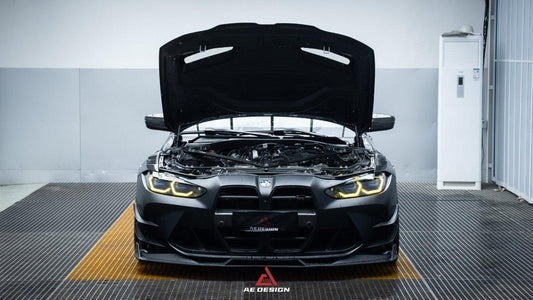 BMW M3 G80 G81 & M4 G82 G83 2021 2022 2023 2024 with Aftermarket Parts - AE Style Hood Carbon Fiber from ArmorExtend