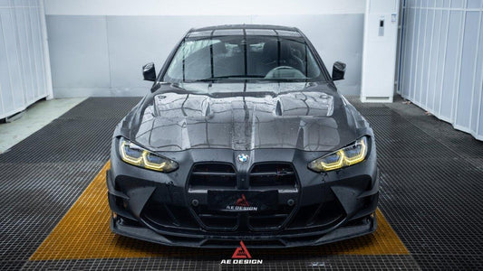 BMW M3 G80 G81 & M4 G82 G83 2021 2022 2023 2024 with Aftermarket Parts - AE Style Hood Carbon Fiber from ArmorExtend