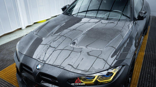 BMW M3 G80 G81 & M4 G82 G83 2021 2022 2023 2024 with Aftermarket Parts - AE Style Hood Carbon Fiber from ArmorExtend