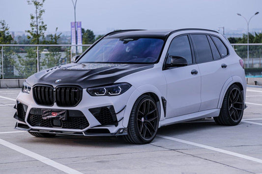 BMW X5 G05 & X5M X5MC F95 (Fits Both Pre-LCI & LCI) 2020 2021 2022 2023 2024 X6 G06 & X6M X6MC F96 (Fits Both Pre-LCI & LCI) 2020 2021 2022 2023 2024 with Aftermarket Parts - AE Style Hood Carbon Fiber from ArmorExtend