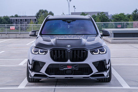 BMW X5 G05 & X5M X5MC F95 (Fits Both Pre-LCI & LCI) 2020 2021 2022 2023 2024 X6 G06 & X6M X6MC F96 (Fits Both Pre-LCI & LCI) 2020 2021 2022 2023 2024 with Aftermarket Parts - AE Style Hood Carbon Fiber from ArmorExtend