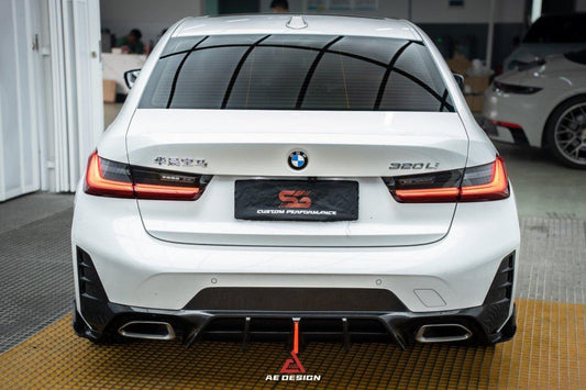 BMW 3 Series 330i (With M-Package Bumper, does not fit base model) M340i LCI G20 G21 2023 2024 with Aftermarket Parts - AE V1 Style Rear Diffuser & Canards Carbon Fiber from ArmorExtend