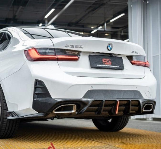 BMW 3 Series 330i (With M-Package Bumper, does not fit base model) M340i LCI G20 G21 2023 2024 with Aftermarket Parts - AE V1 Style Rear Diffuser & Canards Carbon Fiber from ArmorExtend