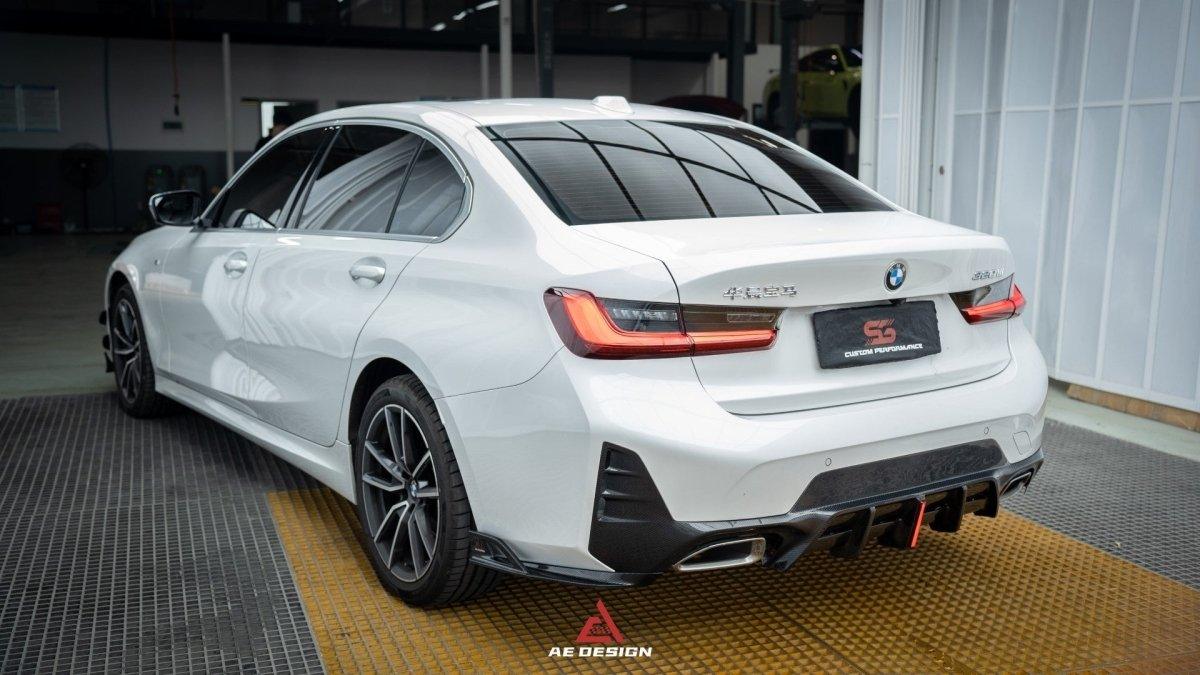 330i Rear Diffuser Stock BMW G20 G21 330i M340i LCI Armorextend Rear Diffuser & Canards Carbon ...