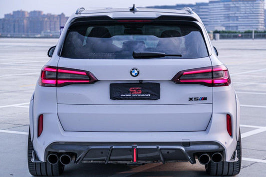 BMW X5M X5MC F95 (Fits Both Pre-LCI & LCI) 2020-ON X6M X6MC F96 (Fits Both Pre-LCI & LCI) 2020-ON with Aftermarket Parts - AE Style Carbon Fiber Rear Diffuser & Canards from  ArmorExtend