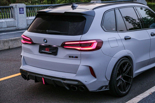 BMW X5M X5MC F95 (Fits Both Pre-LCI & LCI) 2020-ON X6M X6MC F96 (Fits Both Pre-LCI & LCI) 2020-ON with Aftermarket Parts - AE Style Carbon Fiber Rear Diffuser & Canards from  ArmorExtend