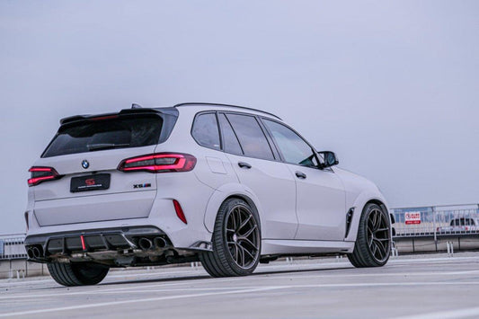 BMW X5M X5MC F95 (Fits Both Pre-LCI & LCI) 2020-ON X6M X6MC F96 (Fits Both Pre-LCI & LCI) 2020-ON with Aftermarket Parts - AE Style Carbon Fiber Rear Diffuser & Canards from  ArmorExtend