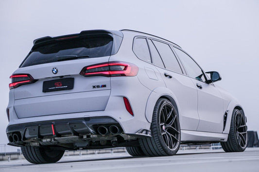 BMW X5M X5MC F95 (Fits Both Pre-LCI & LCI) 2020-ON X6M X6MC F96 (Fits Both Pre-LCI & LCI) 2020-ON with Aftermarket Parts - AE Style Carbon Fiber Rear Diffuser & Canards from  ArmorExtend