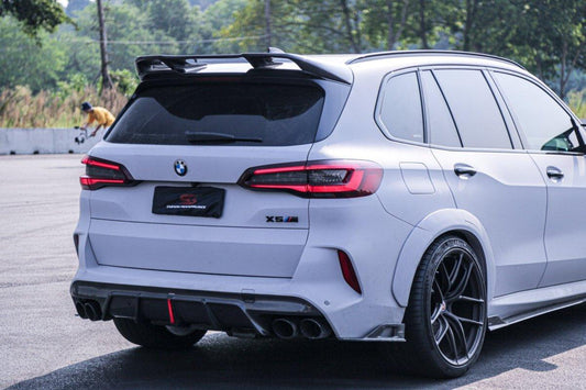 BMW X5M X5MC F95 (Fits Both Pre-LCI & LCI) 2020-ON X6M X6MC F96 (Fits Both Pre-LCI & LCI) 2020-ON with Aftermarket Parts - AE Style Carbon Fiber Rear Diffuser & Canards from  ArmorExtend