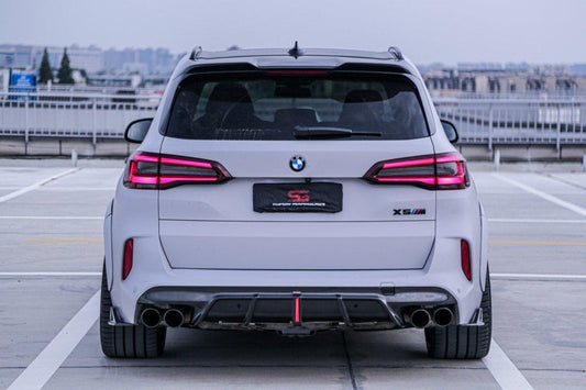 BMW X5M X5MC F95 (Fits Both Pre-LCI & LCI) 2020-ON X6M X6MC F96 (Fits Both Pre-LCI & LCI) 2020-ON with Aftermarket Parts - AE Style Carbon Fiber Rear Diffuser & Canards from  ArmorExtend