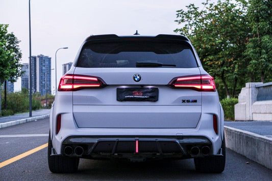 BMW X5M X5MC F95 (Fits Both Pre-LCI & LCI) 2020-ON X6M X6MC F96 (Fits Both Pre-LCI & LCI) 2020-ON with Aftermarket Parts - AE Style Carbon Fiber Rear Diffuser & Canards from  ArmorExtend