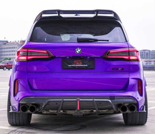 BMW X5M X5MC F95 (Fits Both Pre-LCI & LCI) 2020-ON X6M X6MC F96 (Fits Both Pre-LCI & LCI) 2020-ON with Aftermarket Parts - AE Style Carbon Fiber Rear Diffuser & Canards from  ArmorExtend