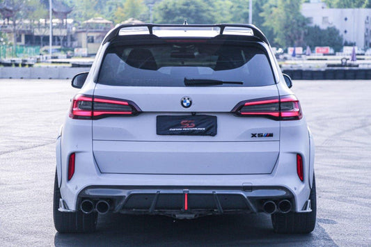 BMW X5M X5MC F95 (Fits Both Pre-LCI & LCI) 2020-ON X6M X6MC F96 (Fits Both Pre-LCI & LCI) 2020-ON with Aftermarket Parts - AE Style Carbon Fiber Rear Diffuser & Canards from  ArmorExtend