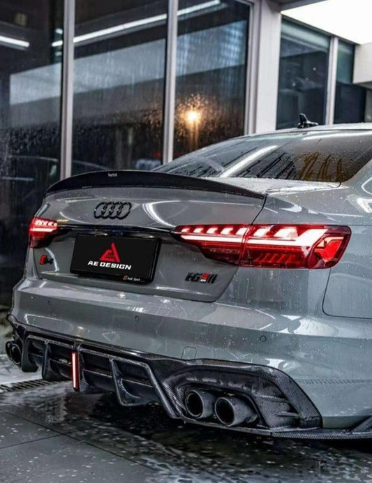 Audi S4 / A4 (With S-line Bumper) B9.5 2020 2021 2022 2023 2024 with Aftermarket Parts - AE / Plustic Style Rear Diffuser & Canards Carbon Fiber / ABS