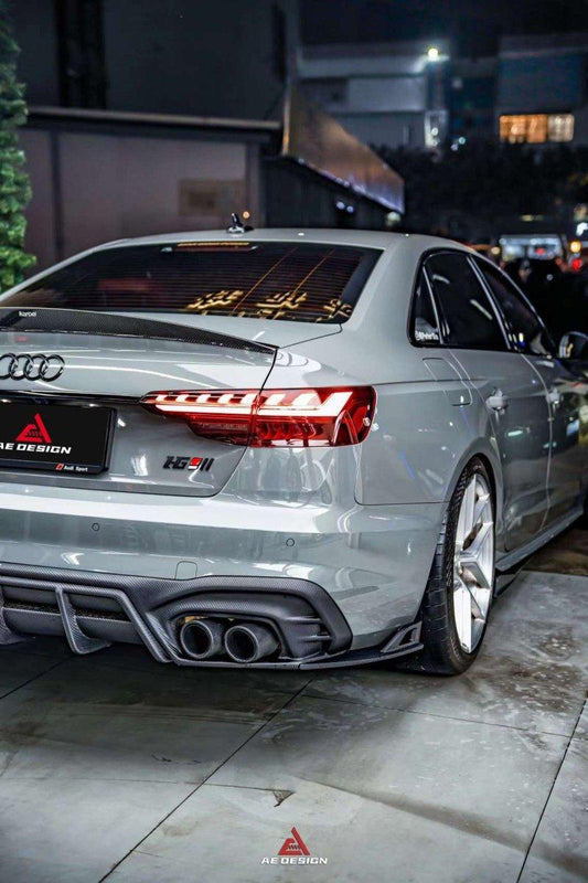 Audi S4 / A4 (With S-line Bumper) B9.5 2020 2021 2022 2023 2024 with Aftermarket Parts - AE / Plustic Style Rear Diffuser & Canards Carbon Fiber / ABS