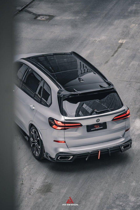 BMW X5 G05 M50i X/S Drive 40i (with M-Package) (Fits Both Pre-LCI & LCI) 2019 2020 2021 2022 2023 2024 with Aftermarket Parts - AE Style Rear Roof Spoiler Carbon Fiber from ArmorExtend