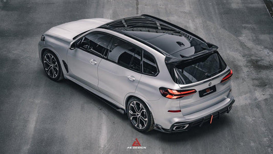 BMW X5 G05 M50i X/S Drive 40i (with M-Package) (Fits Both Pre-LCI & LCI) 2019 2020 2021 2022 2023 2024 with Aftermarket Parts - AE Style Rear Roof Spoiler Carbon Fiber from ArmorExtend