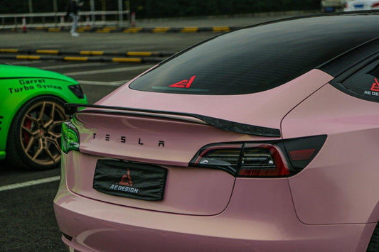 Tesla Model 3 2017 2018 2019 2020 2021 2022 2023 with Aftermarket Parts - AE Style  Rear Spoiler Carbon Fiber from ArmorExtend