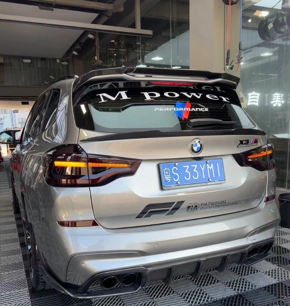 BMW X3M X3MC F97 (Fits Both Pre-LCI & LCI) 2019-ON with Aftermarket Parts - AE Style Carbon Fiber Rear Trunk Spoiler from ArmorExtend