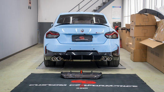 BMW 2 Series G42 230i (With M-Package Bumper) M240i 2022 2023 2024 with Aftermarket Parts - AE Style Rear Diffuser & Canards Carbon Fiber from ArmorExtend