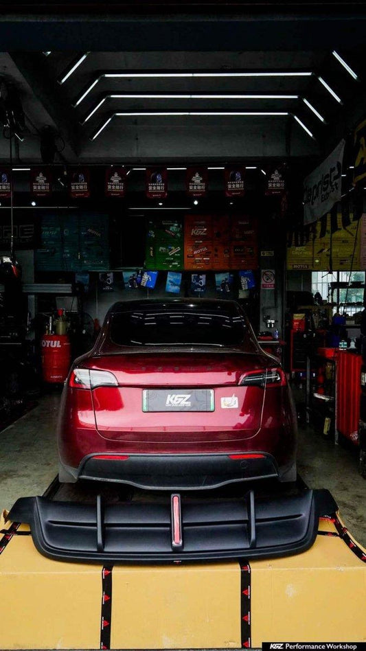 Tesla Model Y 2021 2022 2023 2024 with Aftermarket Parts - Plustic Style Rear Diffuser ABS from  ArmorExtend