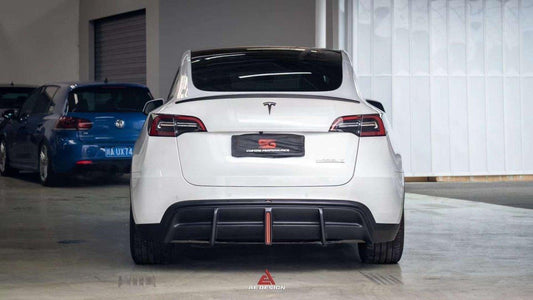 Tesla Model Y 2021 2022 2023 2024 with Aftermarket Parts - Plustic Style Rear Diffuser ABS from  ArmorExtend