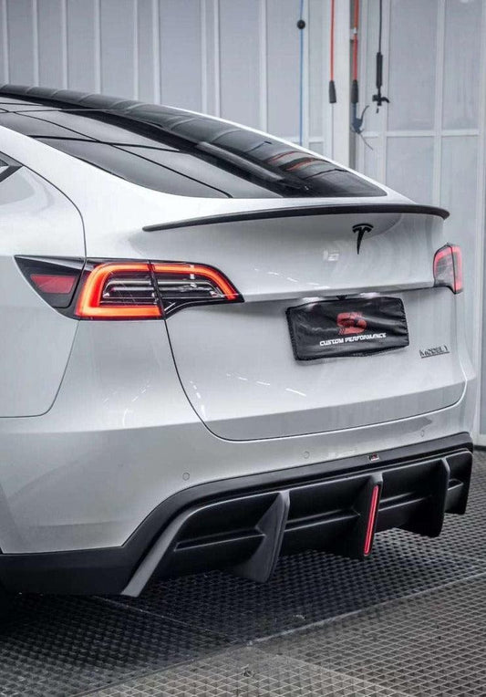 Tesla Model Y 2021 2022 2023 2024 with Aftermarket Parts - Plustic Style Rear Diffuser ABS from  ArmorExtend