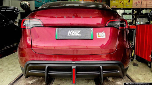 Tesla Model Y 2021 2022 2023 2024 with Aftermarket Parts - Plustic Style Rear Diffuser ABS from  ArmorExtend