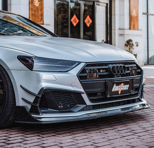 Audi S7 A7 (with s-line bumper, does not base model) C8 2019 2020 2021 2022 2023 2024 with Aftermarket Parts - Front Lip Carbon Fiber from BCTXE Tuning