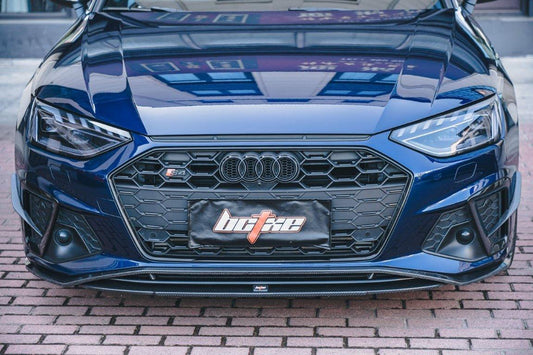 Audi S4 / A4 (with S-line bumper) B9.5 2020 2021 2022 2023 2024 with Aftermarket Parts - V2 Front Lip Pre-preg Carbon Fiber from BCTXE Tuning